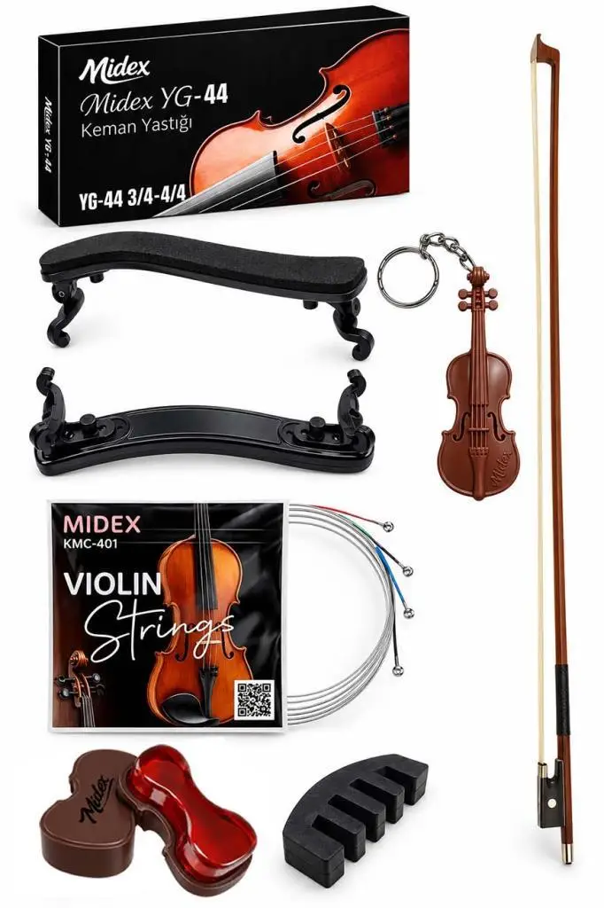 Midex YG-44KYT Keman Yastığı Keman Yayı Keman Teli Reçine Susturucu Set (4/4 ve 3/4 Uyumlu)