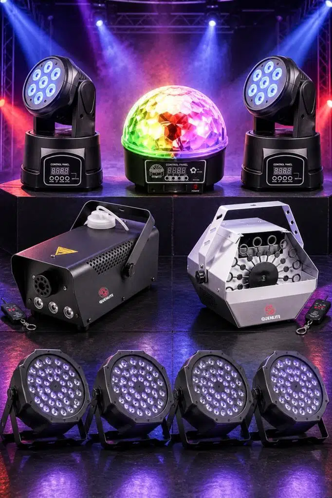 Quenlite Free Paket-4 Sahne Işık Sistemi Seti ( Top Küre Led Par Moving Head Robot Sis Balon Makinesi)