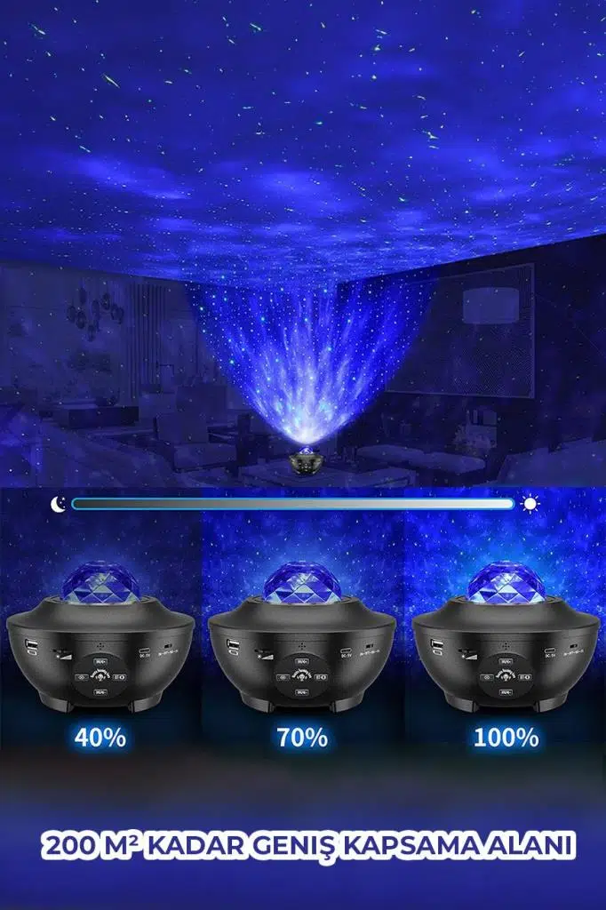 Quenlite OC-12 Bluetooth'lu LED Gökyüzü Işıkları Bulutsu Okyanus Dalgası Projektörü Eğlence Disko Parti