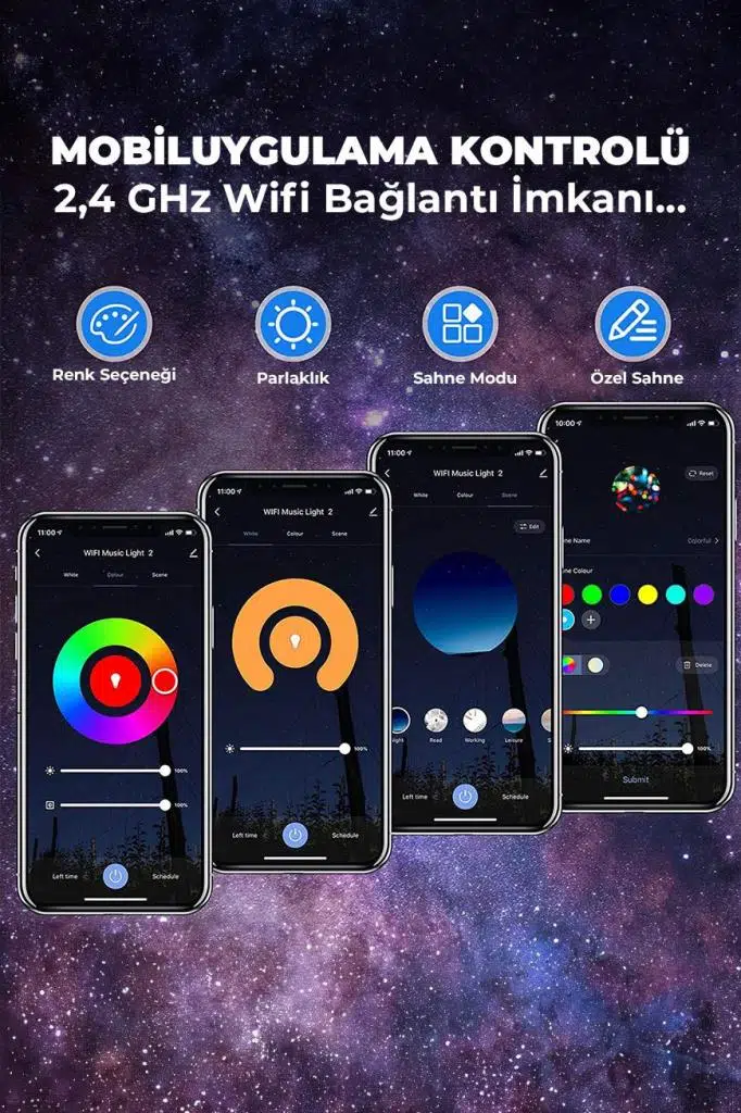 Quenlite OC-12 Bluetooth'lu LED Gökyüzü Işıkları Bulutsu Okyanus Dalgası Projektörü Eğlence Disko Parti