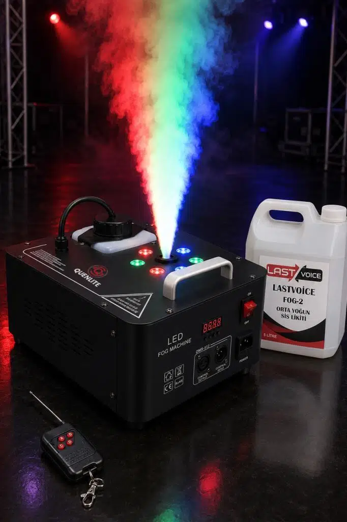 Quenlite QL-2000RGB-LK Sis Makinası 2000 Watt LED Işıklı Uzaktan Kumandalı (5 Litre Likitli)