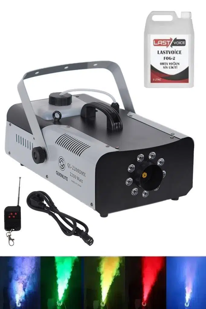 Quenlite QL-2200LK DMX RGB Sis Makinası 2200 Watt DMX Kontrollü LED Işıklı (5 Litre Likitli)