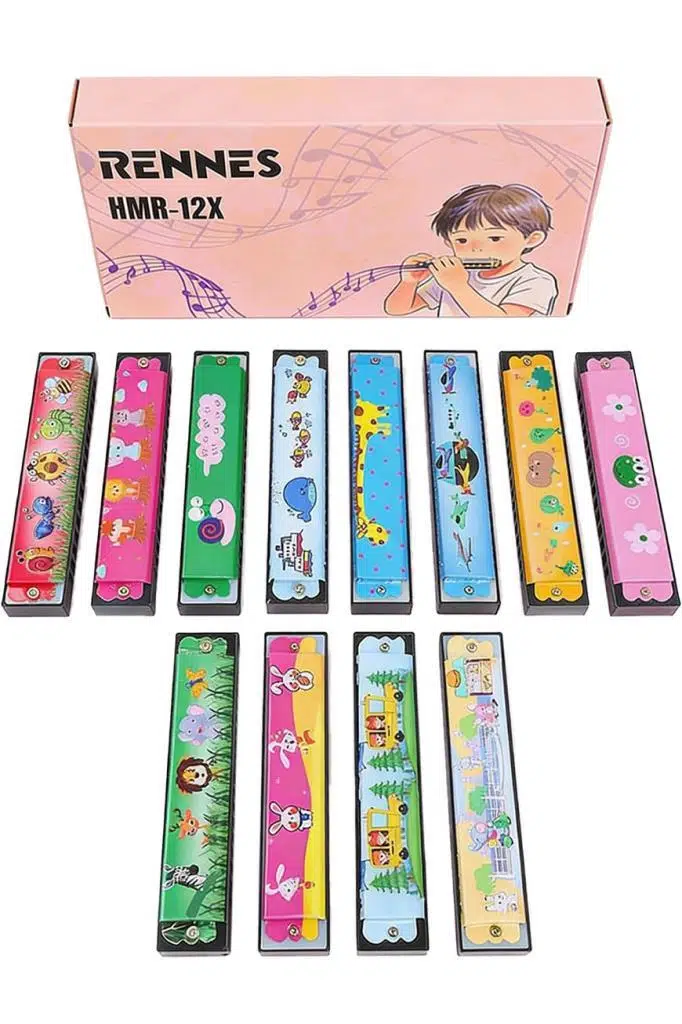 Rennes HMR-12X 12'li Çocuklara Özel 16 Delikli Mızıka Seti Desenli