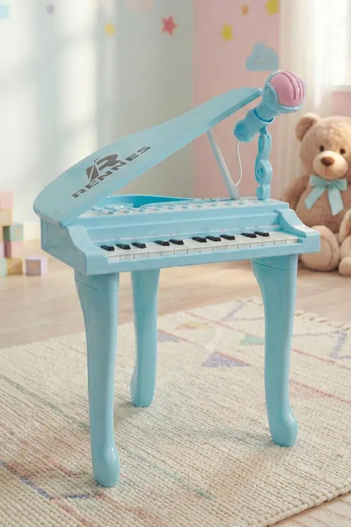 Rennes NP-800BL Akustik Görünümlü 25 Tuşlu Dijital Elektronik Mikrofonlu Çocuk Piyanosu Mavi