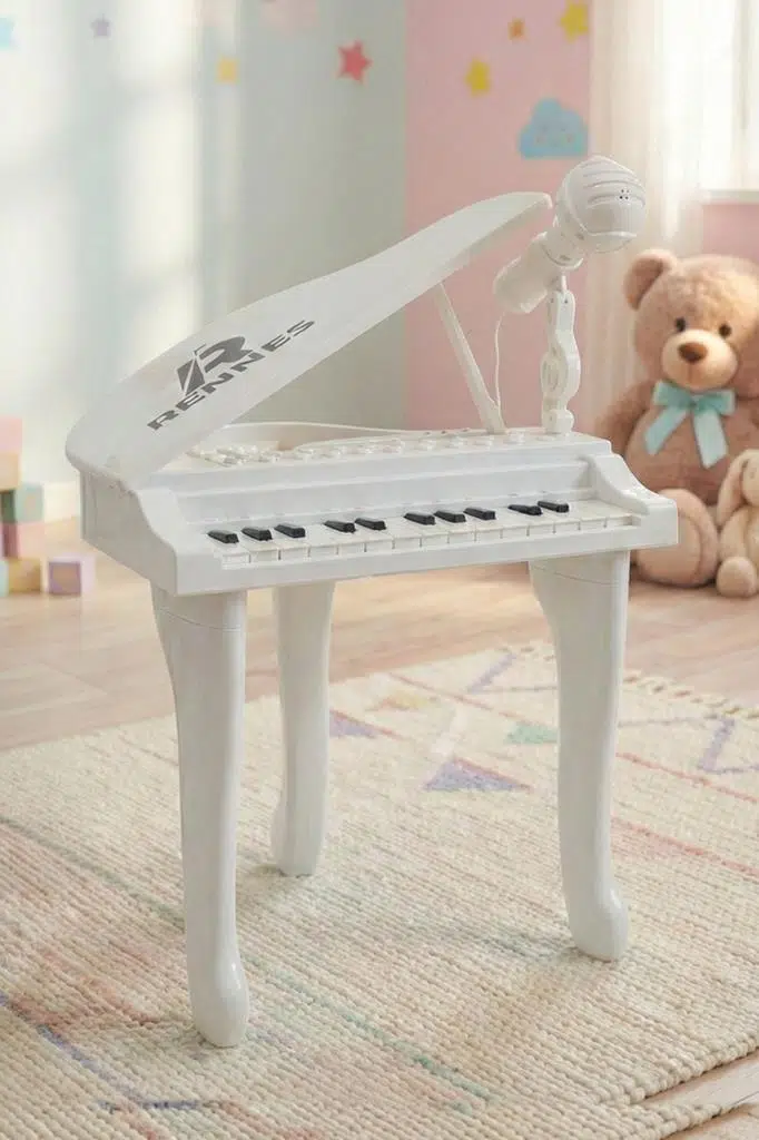Rennes NP-800WH Akustik Görünümlü 25 Tuşlu Dijital Elektronik Mikrofonlu Çocuk Piyanosu Beyaz