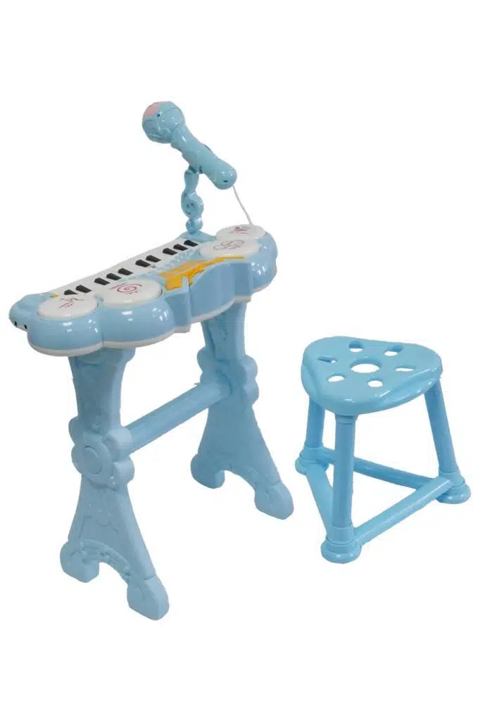 Rennes NP-900BL 24 Tuşlu Elektronik Mavi Çocuk Piyanosu Mikrofon Tabure Full Set (Işıklı Öğretici Mod)