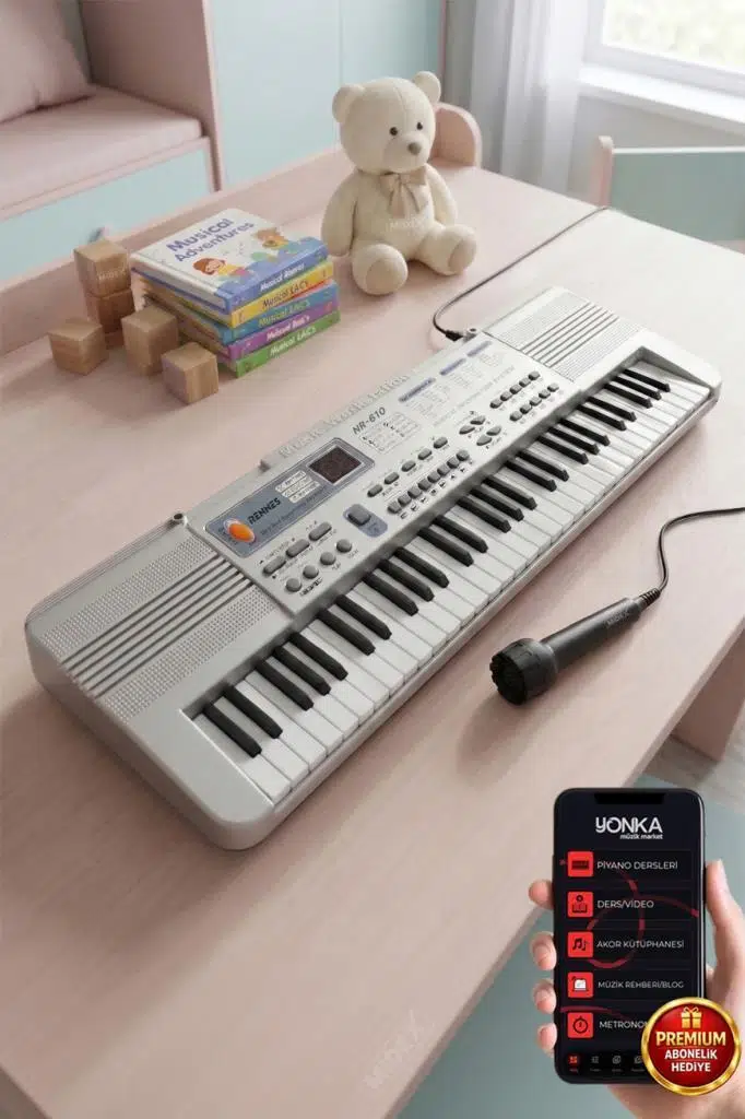 Rennes NR-610 Çocuklar İçin 61 Tuşlu Org USB MP3 Pilli Mikrofonlu Org (3-12 Yaş)