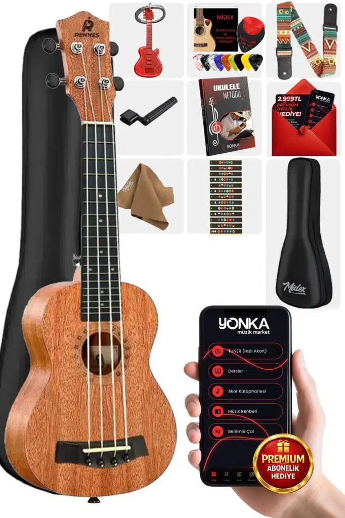 Rennes RD-24 Concert Ukulele (Çanta Capo Askı Metod Pena)