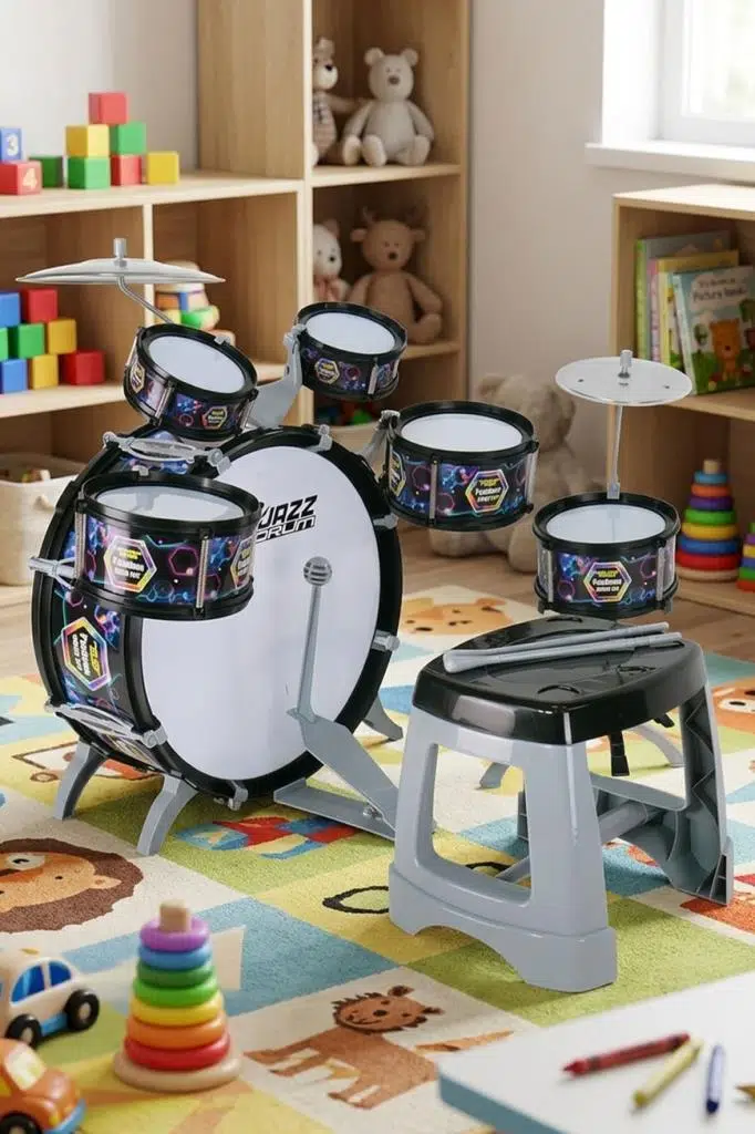 Rennes RKD-08BK 2-5 Yaş Çocuklar İçin Oyuncak Bateri Seti Eğitici Müzik Aleti Siyah