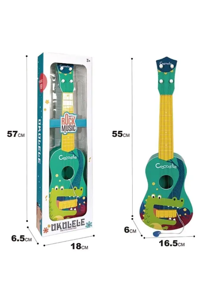 Rennes RKU-06GR Plastik Yeşil Timsah Desenli Çocuk Oyuncak Ukulele