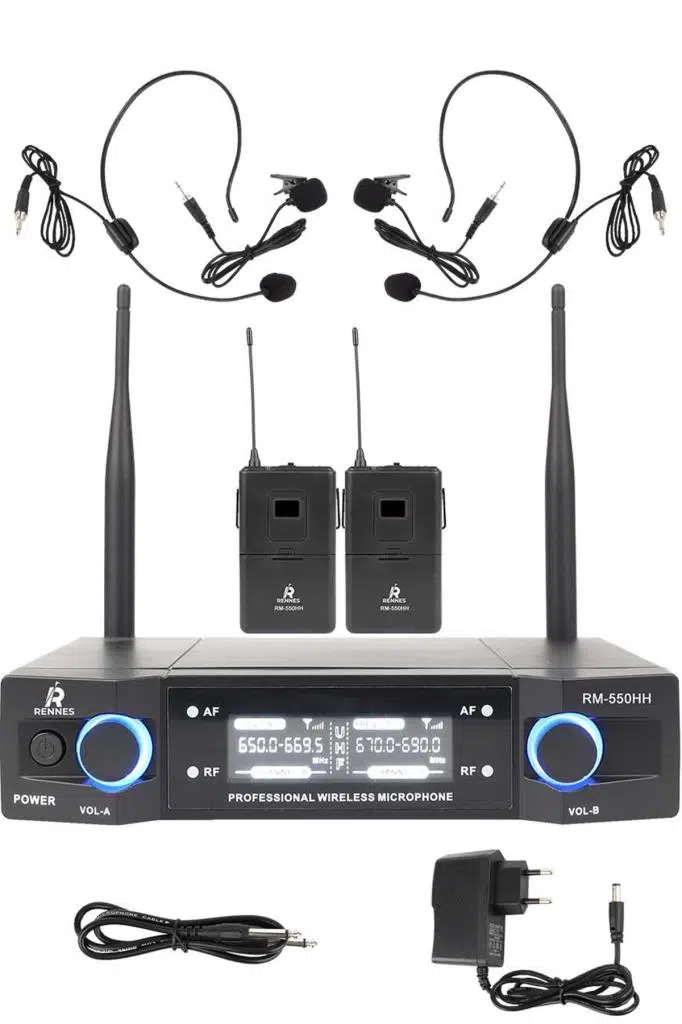 Rennes RM-550HH UHF Çiftli Yaka ve headset Telsiz Kablosuz Mikrofon Seti Rennes RM-550HH UHF Çiftli Yaka ve headset Telsiz Kablosuz Mikrofon Seti