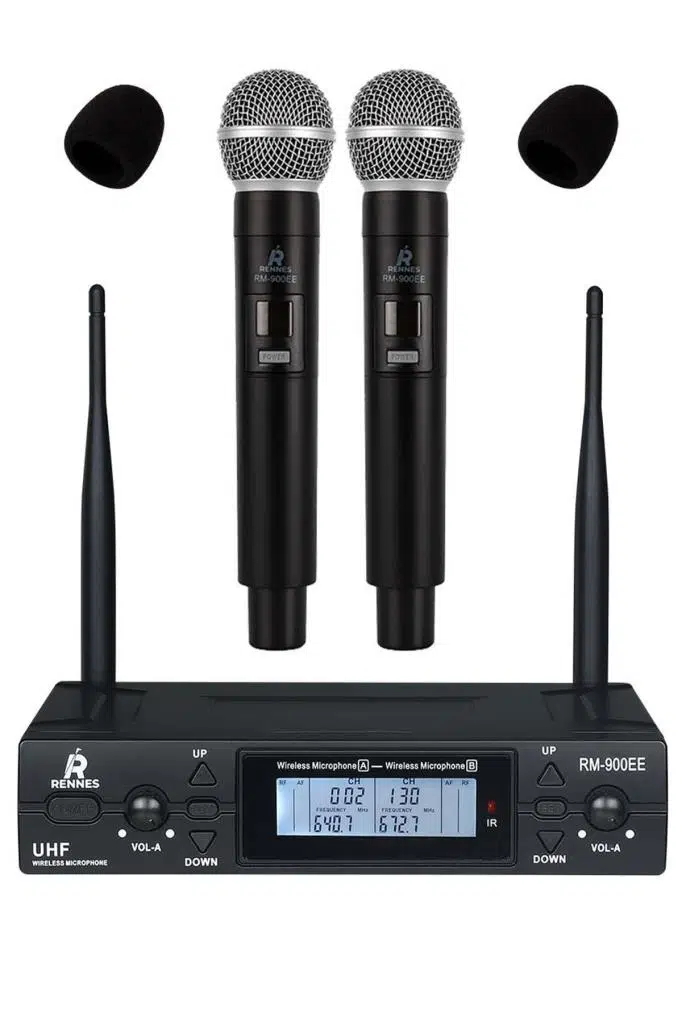 Rennes RM-900EE UHF 2x100 Kanal Çiftli Kablosuz EL Mikrofonu Çift Anten LCD Ekran Rennes RM-900EE UHF 2x100 Kanal Çiftli Kablosuz EL Mikrofonu Çift Anten LCD Ekran