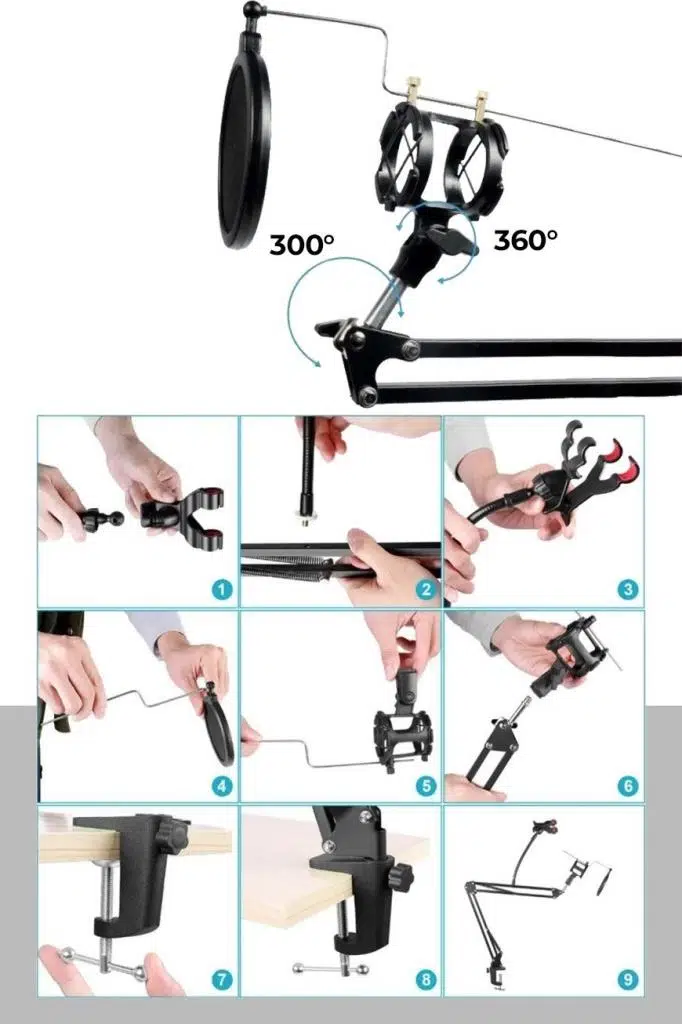 Set-01 - Trust 20378 İçin Mikrofon Standı + Pop Filtre Shock Mount Set