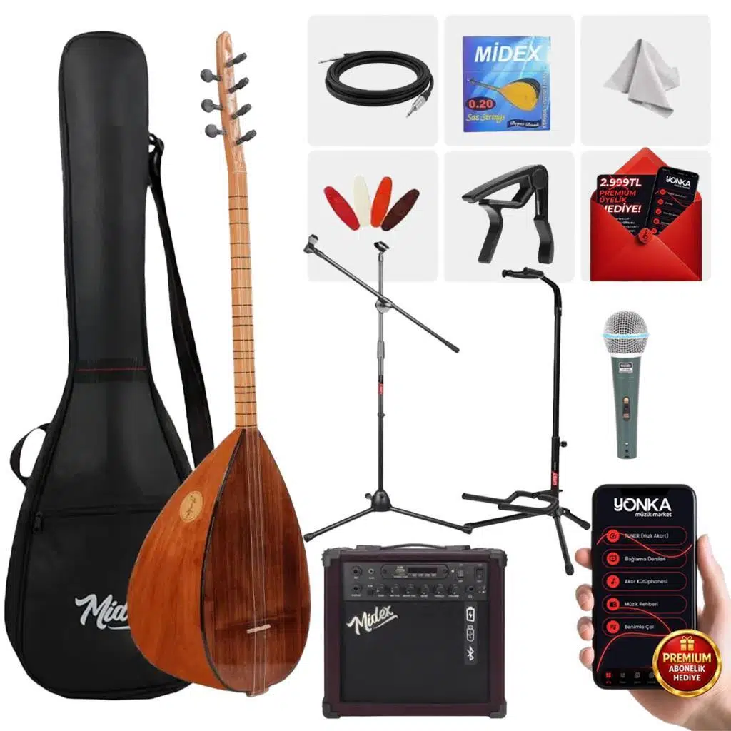 Yonka B-141K-AMP Amfili Kısa Sap Karaağaç Kaliteli Saz Bağlama Seti