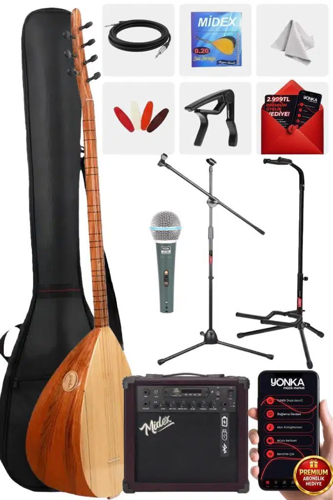 Yonka B-141U-AMP Amfili Uzun Sap Karaağaç Kaliteli Saz Bağlama Seti Yonka B-141U-AMP Amfili Uzun Sap Karaağaç Kaliteli Saz Bağlama Seti