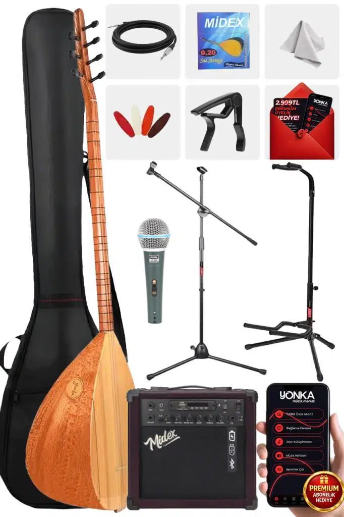 Yonka B-142U-AMP Amfili Uzun Sap Çınar Ağacı Kaliteli Saz Bağlama Seti Yonka B-142U-AMP Amfili Uzun Sap Çınar Ağacı Kaliteli Saz Bağlama Seti
