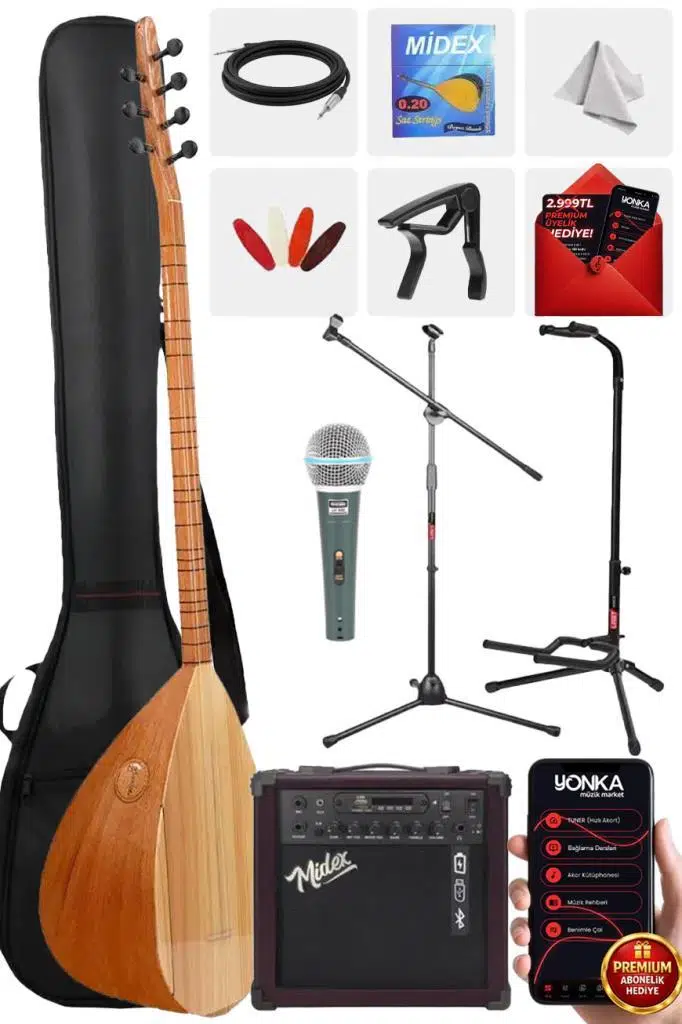 Yonka B-143U-AMP Amfili Uzun Sap Dut Ağacı Kaliteli Saz Bağlama Seti