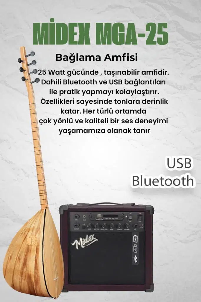Yonka B-144U-AMP Amfili Uzun Sap Açık Karaağaç Kaliteli Saz Bağlama Seti