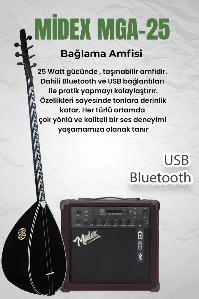 Yonka B-145U-AMP Amfili Uzun Sap Ceviz Ağacı Siyah İnci Kaliteli Saz Bağlama Seti