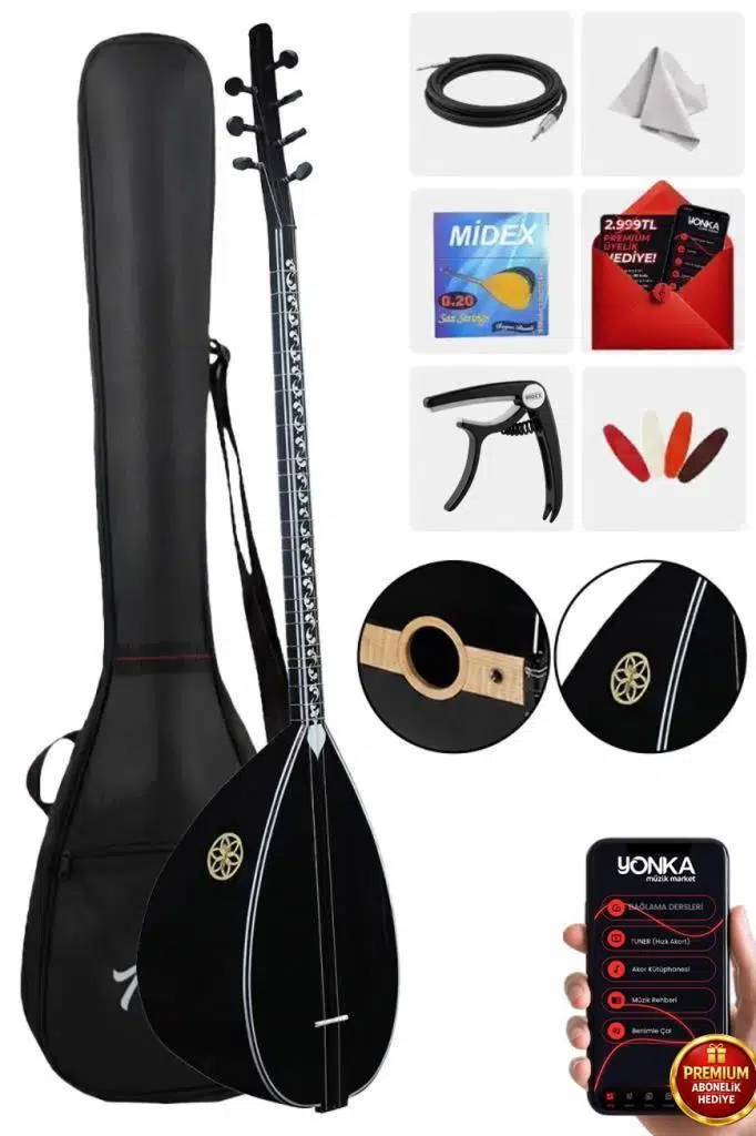 Yonka B-145U Uzun Sap Ceviz Ağacı Siyah İnci Kaliteli Gürgen Sap Saz Bağlama Seti Yonka B-145U Uzun Sap Ceviz Ağacı Siyah İnci Kaliteli Gürgen Sap Saz Bağlama Seti