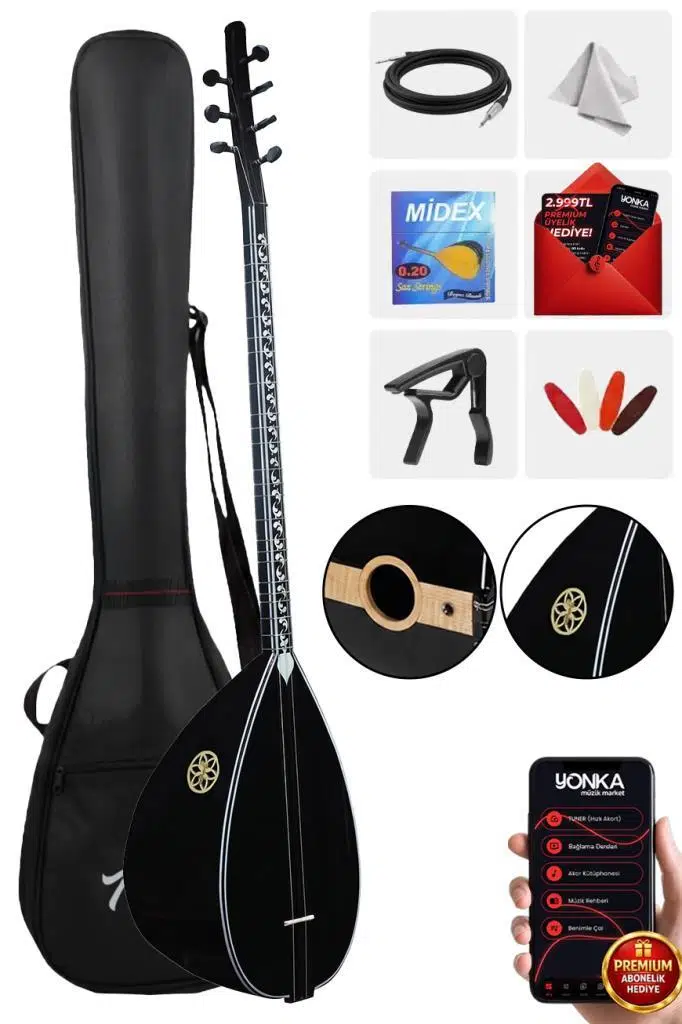 Yonka B-145U Uzun Sap Ceviz Ağacı Siyah Kaliteli Gürgen Sap Saz Bağlama Seti Yonka B-145U Uzun Sap Ceviz Ağacı Siyah Kaliteli Gürgen Sap Saz Bağlama Seti
