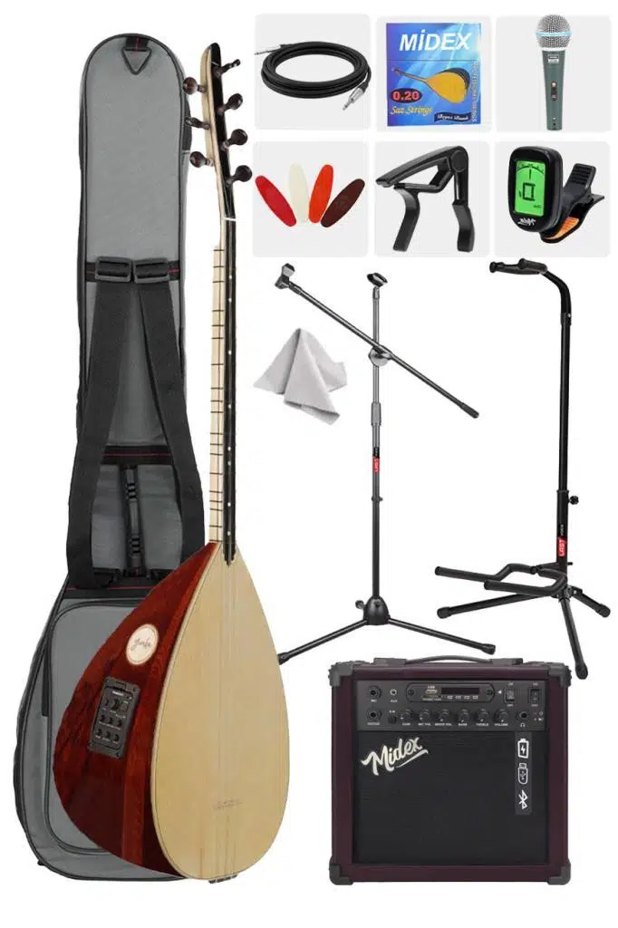 Yonka B-341K-AMP Amfili Kısa Sap Ardıç Ağacı Profesyonel Saz Bağlama Seti Yonka B-341K-AMP Amfili Kısa Sap Ardıç Ağacı Profesyonel Saz Bağlama Seti