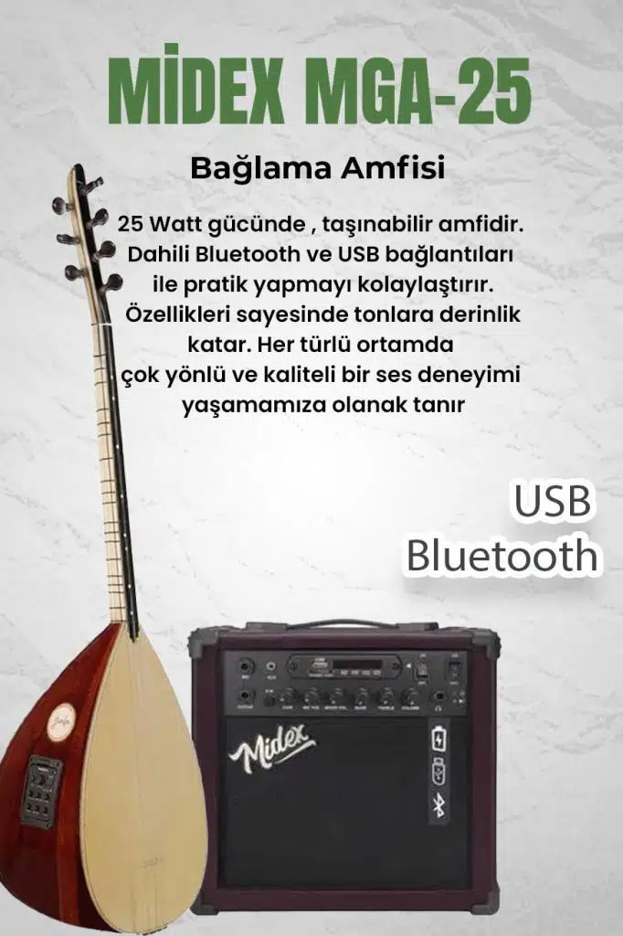 Yonka B-341K-AMP Amfili Kısa Sap Ardıç Ağacı Profesyonel Saz Bağlama Seti